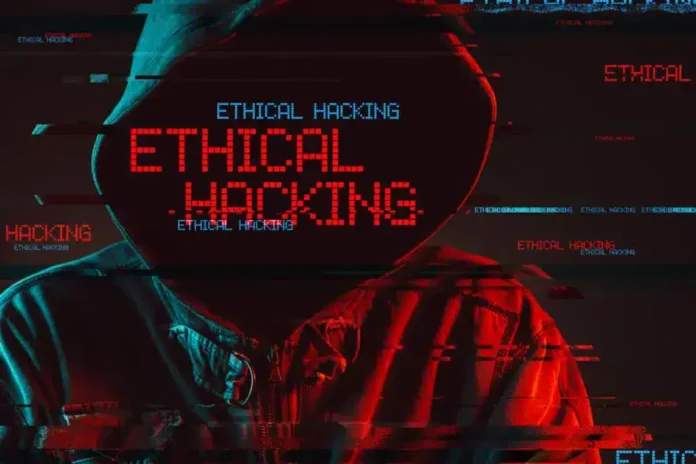Digitalni prikaz hakiranja, etiketa ethical hacking, cyber sigurnost, računalna sigurnost.