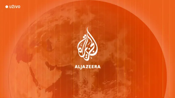 1. Al Jazeera logo na crvenoj pozadini s mapom svijeta.