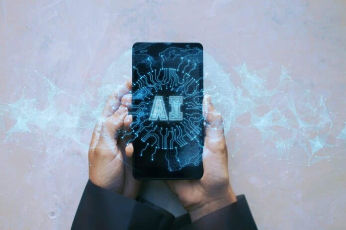 AI tehnologija na pametnom telefonu, digitalni razvoj i inovacije.