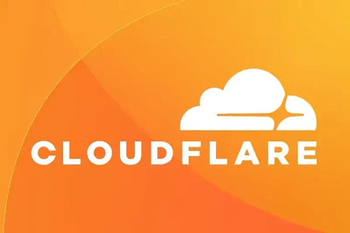 Cloudflare logo na žutoj pozadini.