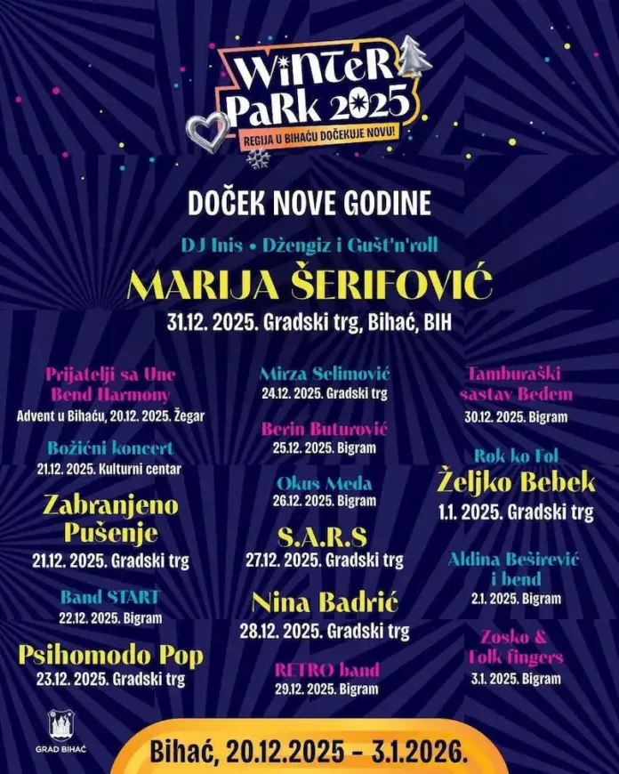 Winter Park 2025 - Bihac, winter zabava, koncerti i događaji, plan za Novu godinu.