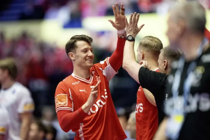 Igralci rukometne ekipe Krušnica tokom utakmice, sport, timski rad, sportski uspjeh.