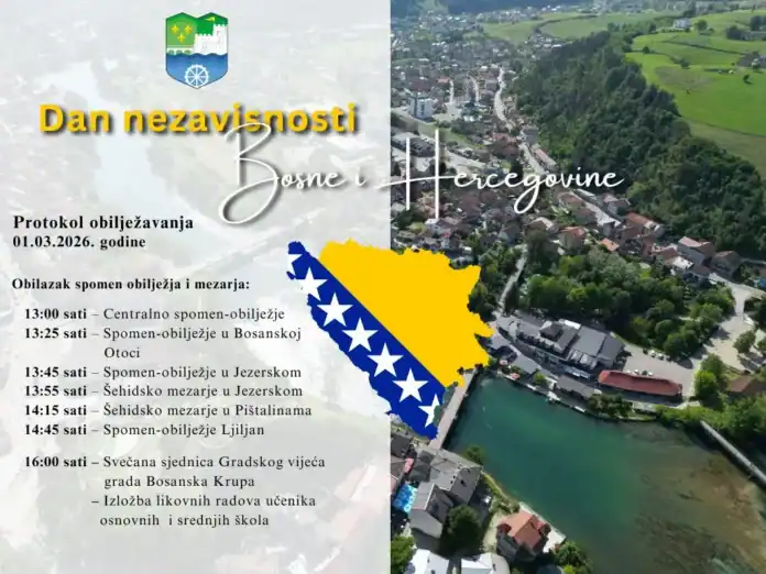 Pridružite se proslavi Dana nezavisnosti Bosne i Hercegovine 1. marta 2026. sa svečanim programom u Bosanskoj Krupi.