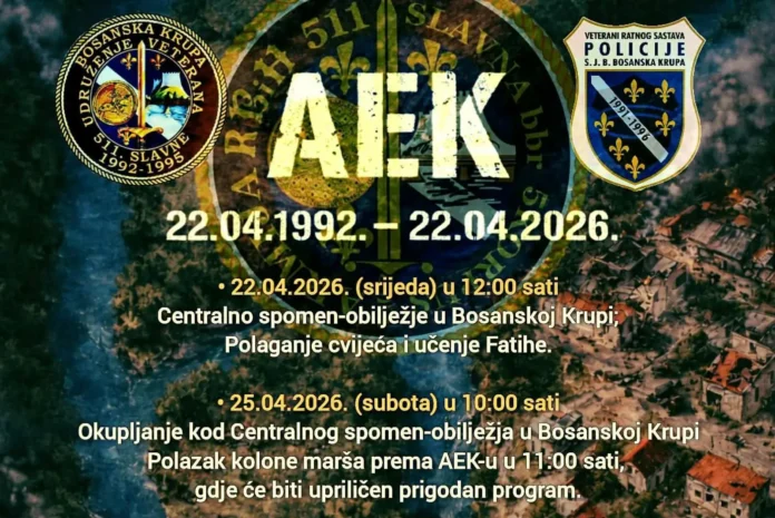 Obilježavanje 22. aprila u Bosanskoj Krupi uključuje marš sjećanja i historijski čas za prve žrtve i branioce.