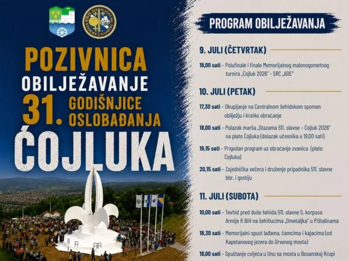Obilježavanje 31. godišnjice oslobađanja Ćojluka na programu od 9. do 11. jula.