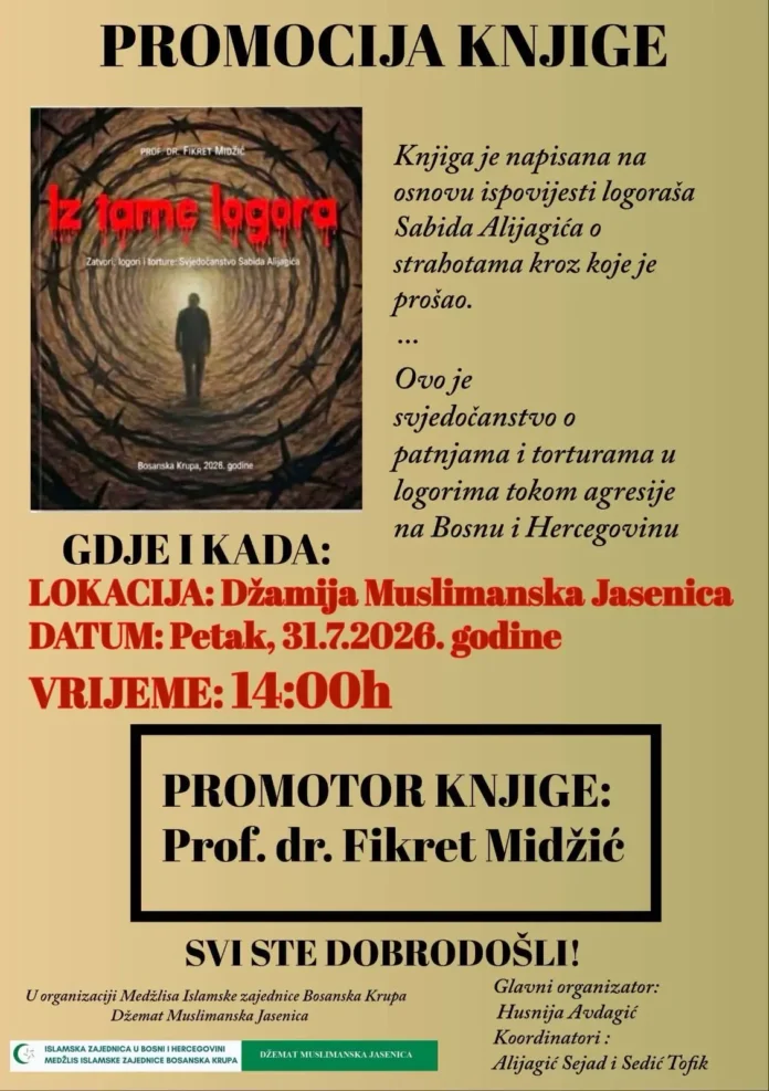 Promocija knjige 'Iz tame logora' u Muslimanskoj Jasenici, 31. jula 2026.