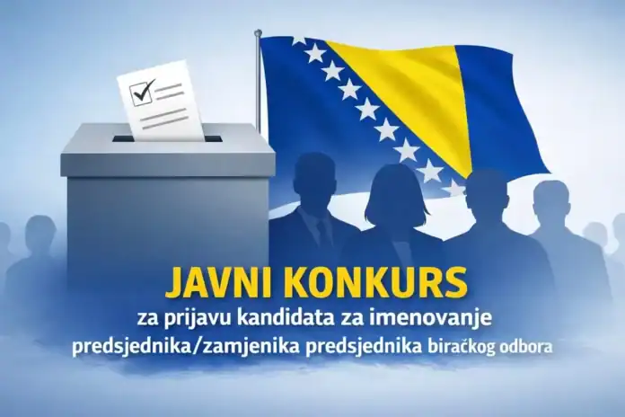 Bosanska zastava i birački odbor na izborima u Bosni i Hercegovini.