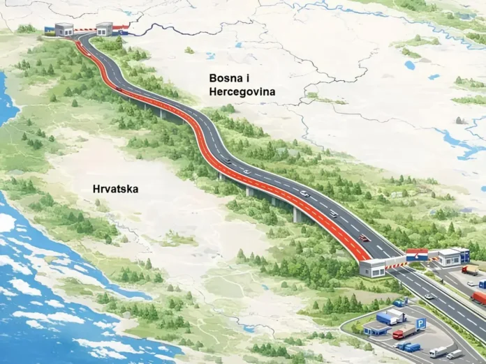 Ilustracija brze ceste od Bihaća do Livna kroz Bosnu i Hercegovinu.