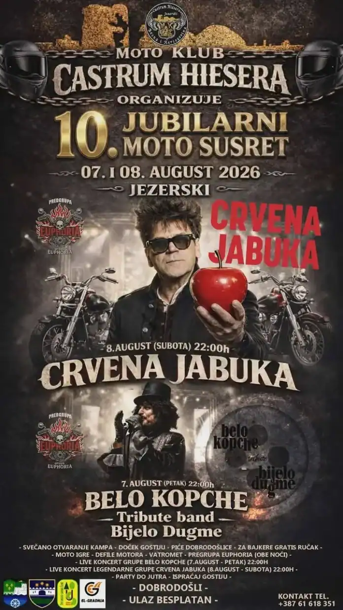 Motociklist i muzička grupa na moto susretu u Krušnici.