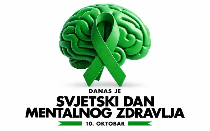 Zeleni mozak s mentalnim zdravljem simbolom i tekstom.